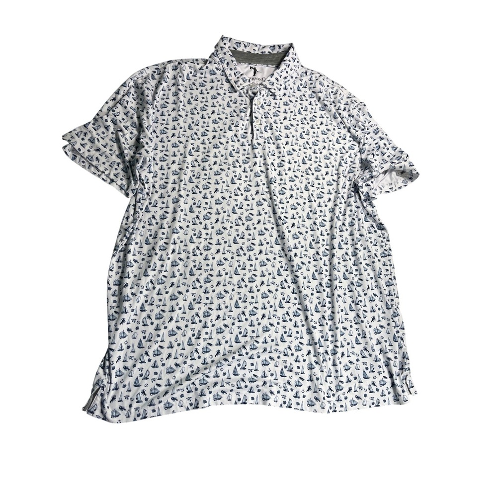 AndersonOrd Performance Golf Polo XXL Nautical Sailboat Lobster Coastal Print